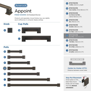 Amerock BP37360ORB Oil Rubbed Bronze Cabinet Pull 6-5/16 in (160 mm) Center-to-Center Cabinet Handle Appoint Drawer Pull Kitchen Cabinet Handle Furniture Hardware