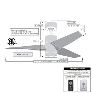 Matthews Fan SJ-BK-BW-60 Super Janet three-blade ceiling fan in Matte Black finish with 60” solid barn wood tone blades and dimmable LED light kit 