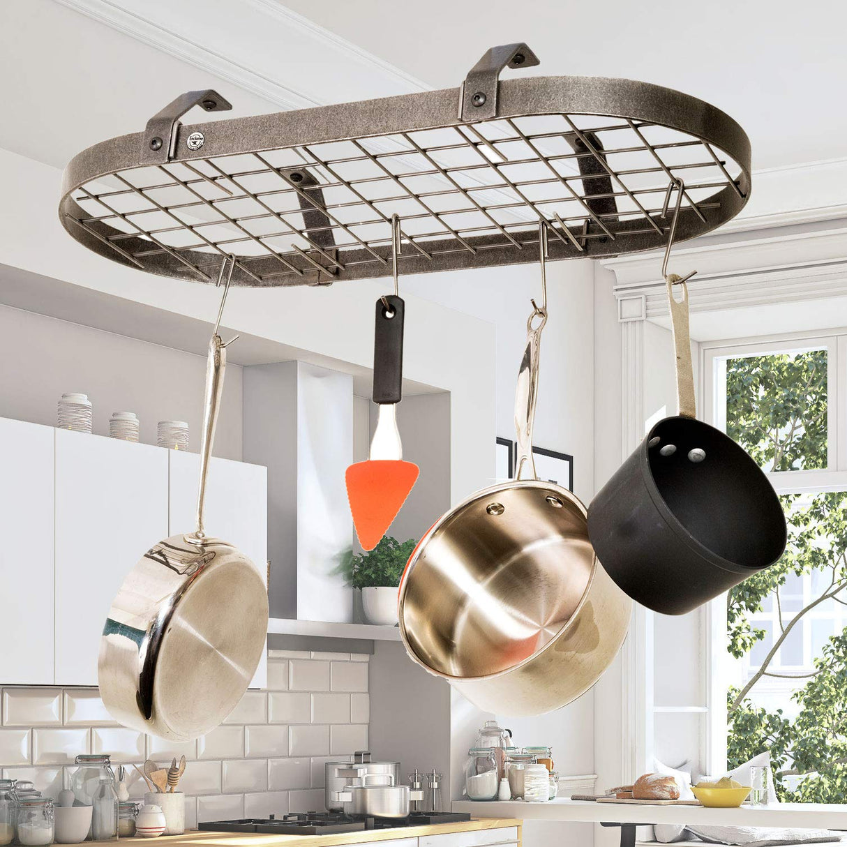 Enclume DR4LC HS Low-Ceiling Classic Oval Pot Rack w/ 12 Hooks HS