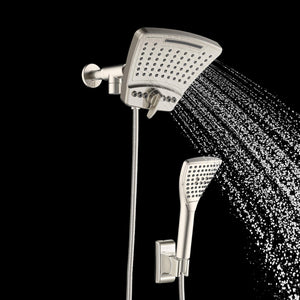 PULSE ShowerSpas 1056-BN PowerShot Shower System with Air-Infused Curved 8" Multi-Pattern Showerhead and 3-Function Hand Shower, Brushed Nickel Finish
