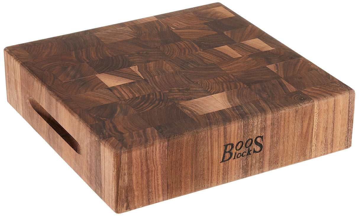 John Boos WAL-CCB121203 Block Classic Reversible Walnut Wood End Grain Chopping Block, 12 Inches x 3 12X12X3 WAL-END GR-REV-GRIPS