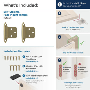 Amerock BPR3429BBZ Cabinet Hinge Variable Overlay Self Closing Face Mount Golden Champagne Kitchen Cabinet Door Hinge 1 Pair/2 Pack Functional Hardware