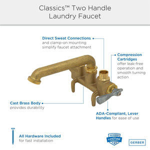 Gerber G0049536 Rough Brass Classics Two Handle Clamp On Laundry Faucet W/ D...