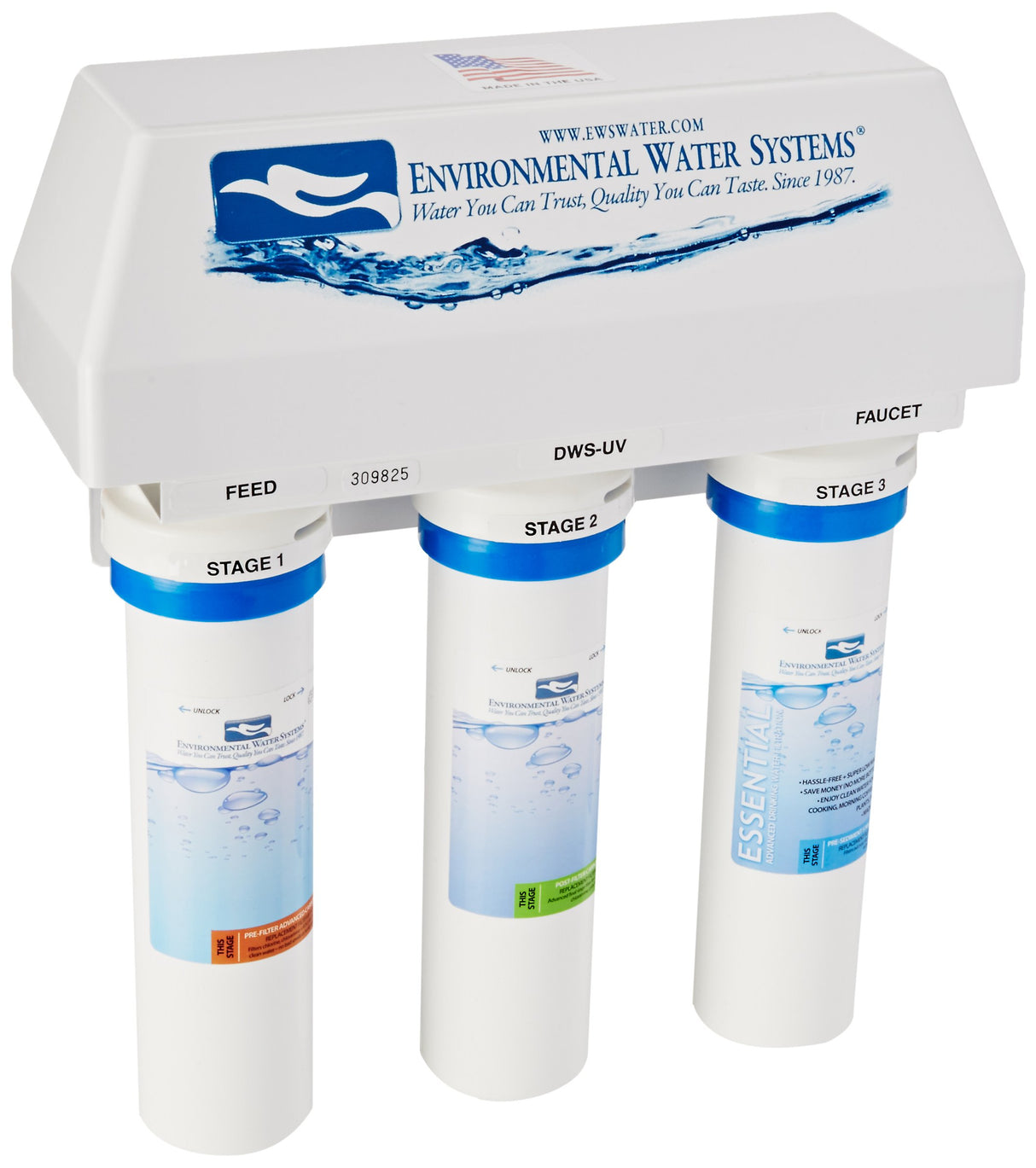 Under-Sink 3-Stage Drinking Water Filtration System Plus UV Disinfection