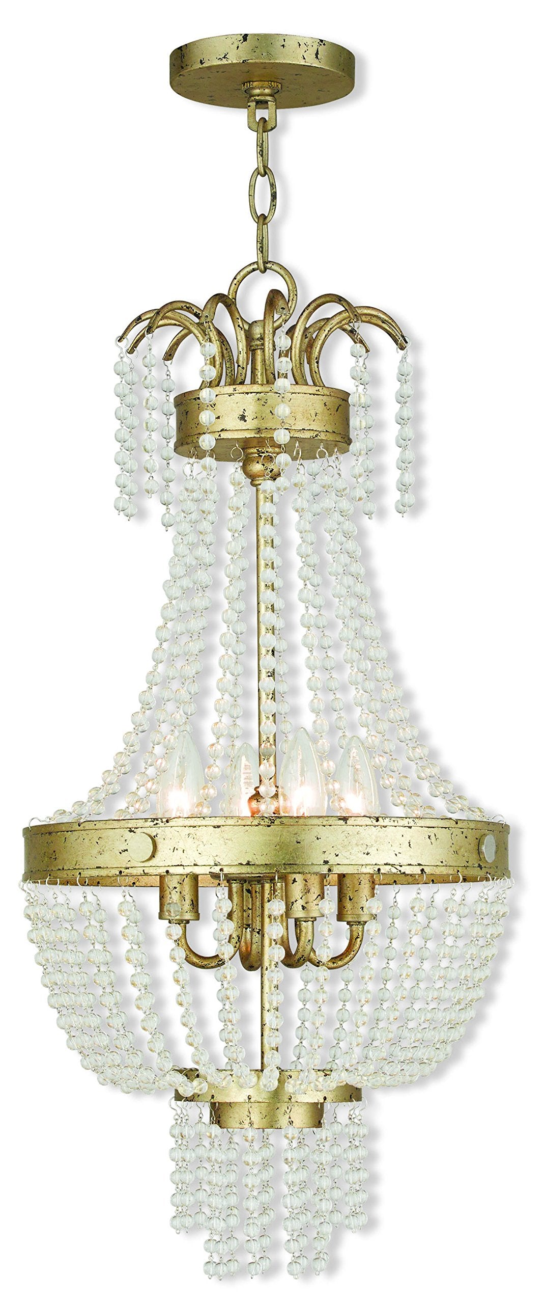 Livex Lighting 51854-28 Crystal Four Light Pendant from Valentina Collection, Champ, Gld Leaf Finish, Hand Applied Winter Gold