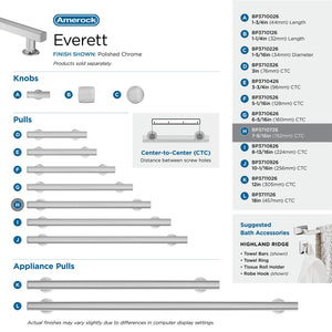 Amerock Corp BP3710726 Everett Pull, 7-9/16 in (192 mm) Center-to-Center, Polished Chrome