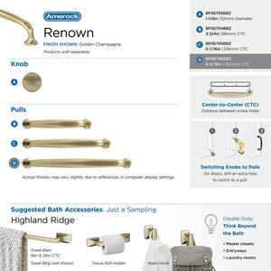 Amerock Cabinet Pull Golden Champagne 6-5/16 in (160 mm) Center-to-Center Drawer Pull Renown Kitchen and Bath Hardware Furniture Hardware