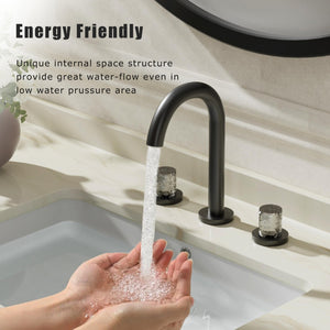 Bathroom Sink Faucet 3 Hole, 8 Inch Widespread Bathroom Faucets, Sink Faucet Black with Pop-up Drain & Hose