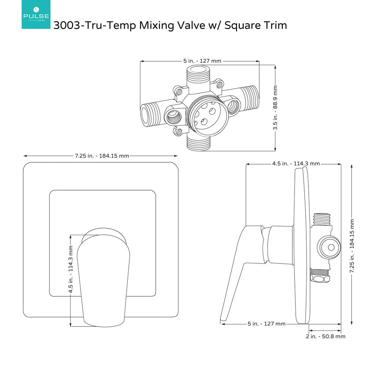 PULSE ShowerSpas 3003-RIV-PB-ORB Tru-Temp Mixing Valve, Pressure Balance Rough-In Valve Trim Kit, Square, 1/2" NPT, Oil-Rubbed Bronze