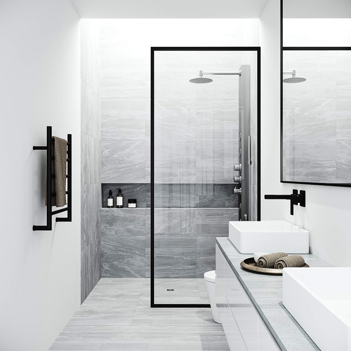 VIGO 20" W x 59" H Ellington 4-Jet Stainless Steel Shower Panel, Thermostatic, Volume, Dual Function Control Type and Handheld Showerhead - VG08013ST