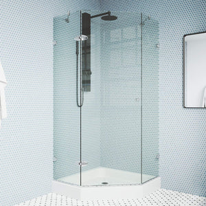 VIGO VG6061CHCL38W 38.13" -38.13" W -78.75" H Frameless Hinged Neo-angle Shower Enclosure with Clear 0.38" Tempered Glass and Stainless Steel Hardware in Chrome Finish with Reversible Handle and Base