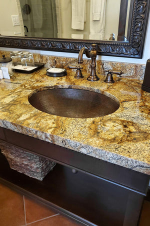 Premier Copper Products LO19FDB 19-Inch Oval Under Mount Hammered Copper Bathroom Sink, Oil Rubbed Bronze