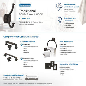 Amerock H37002ORB Kinsale Double Prong Decorative Wall Hook Oil Rubbed Bronze Hook for Coats, Hats, Backpacks, Bags Hooks for Bathroom, Bedroom, Closet, Entryway, Laundry Room, Office