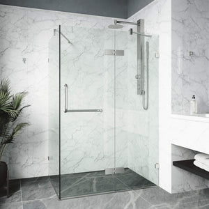 VIGO 30 in. x 46 in. x 73 in. Monteray Frameless Hinged Rectangle Shower Enclosure with Clear 0.38" Tempered Glass and Hardware in Brushed Nickel Finish with Reversible Handle - VG6011BNCL48