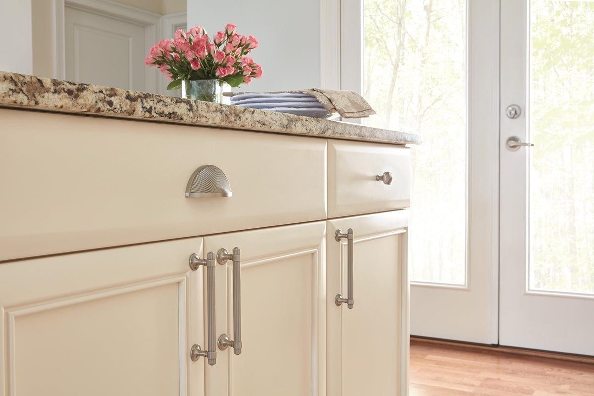 Amerock Cabinet Cup Pull Satin Nickel 3 inch (76 mm) Center to Center Sea Grass 1 Pack Drawer Pull Drawer Handle Cabinet Hardware