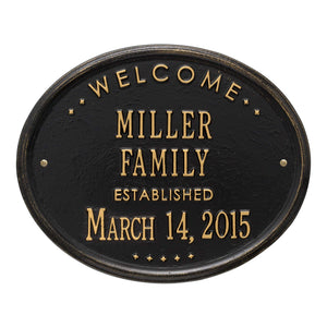 Whitehall 1398BG - Welcome Oval "Family" Established - Standard Wall - Two Line - Black/Gold