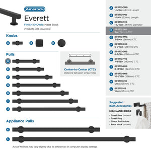 Amerock Corp BP37103MB Everett Pull, 3 in (76 mm) Center-to-Center, Matte Black
