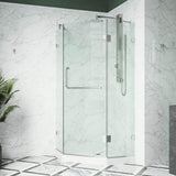 VIGO VG6062BNCL38WS 38.13" -38.13"W -70.38"H Frameless Hinged Neo-angle Shower Enclosure with Clear 0.38" Tempered Glass Stainless Steel Hardware in Brushed Nickel Finish, Reversible Handle and Base