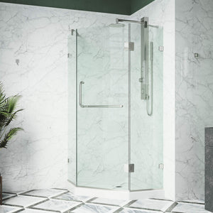 VIGO VG6062BNCL38WS 38.13" -38.13"W -70.38"H Frameless Hinged Neo-angle Shower Enclosure with Clear 0.38" Tempered Glass Stainless Steel Hardware in Brushed Nickel Finish, Reversible Handle and Base