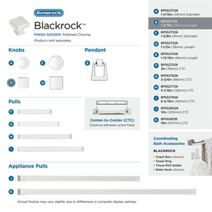 Amerock Cabinet Knob Polished Chrome 1-3/16 inch (30 mm) Length Blackrock 1 Pack Drawer Knob Cabinet Hardware