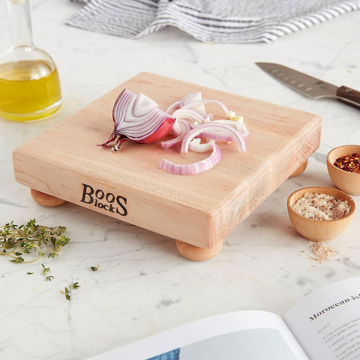 John Boos B9S Small Maple Cutting Board for Kitchen Prep 9 x Inches, 1.5 Inches Thick Edge Grain Square Charcuterie Block with Wooden Bun Feet 09X09X1.5 MPL-EDGE GR-MPL BUN FT