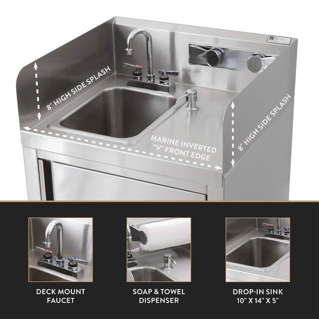 John Boos MHS-2624 Commercial Stainless Steel Mobile Hand Wash Station with Integrated 2.5 Gallon Water Heater, 5 Clean and 6 Gray Tanks