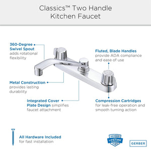 Gerber G0742406 Chrome Classics Two Handle Kitchen Faucet Deck Plate MOUNTED...