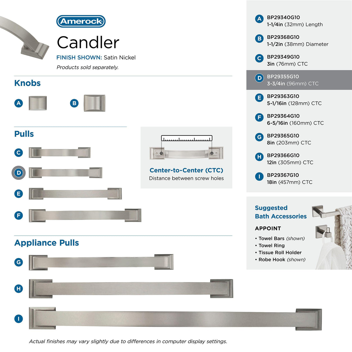 Amerock Cabinet Pull Satin Nickel 3-3/4 inch (96 mm) Center to Center Candler 1 Pack Drawer Pull Drawer Handle Cabinet Hardware