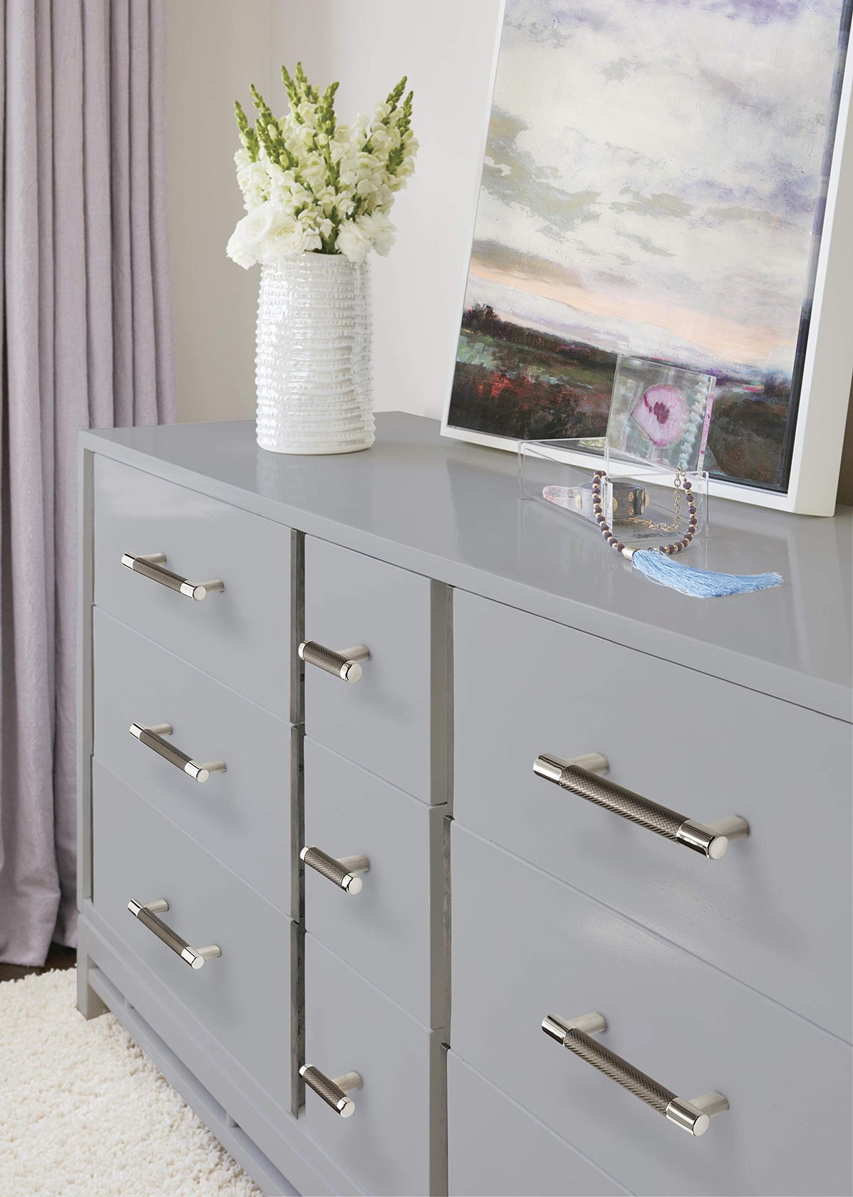 Amerock Cabinet Pull Polished Nickel/Gunmetal 5-1/16 inch (128 mm) Center to Center Esquire 1 Pack Drawer Pull Drawer Handle Cabinet Hardware