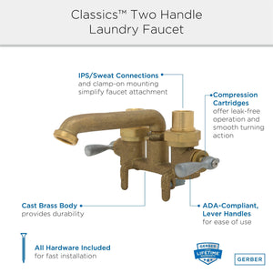 Gerber G0049535 Rough Brass Classics Two Handle Clamp On Laundry Faucet W/ I...