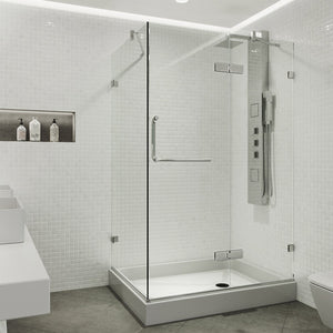 VIGO 32 in. x 40 in. x 79 in. Monteray Frameless Hinged Rectangle Shower Enclosure with Clear 0.38" Tempered Glass and Hardware in Chrome Finish with Left Handle and Base - VG6011CHCL40WR