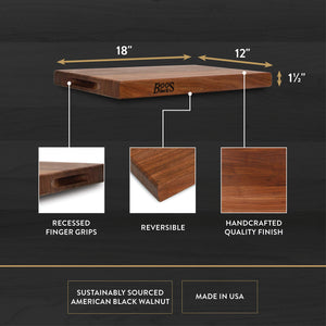 John Boos WAL-R01 Walnut Wood Cutting Board for Kitchen Prep, 1.5 Inch Thick, Edge Grain Rectangular Reversible Charcuterie Block, 18" x 12" 1.5" 18X12X1.5 WAL-EDGE GR-REV-