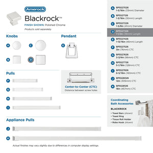 Amerock Cabinet Knob Polished Chrome 1-1/2 inch (38 mm) Length Blackrock 1 Pack Drawer Knob Cabinet Hardware