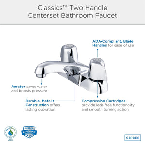 Gerber G0043411 Chrome Classics Two Metal Handle Centerset Lavatory Faucet W...