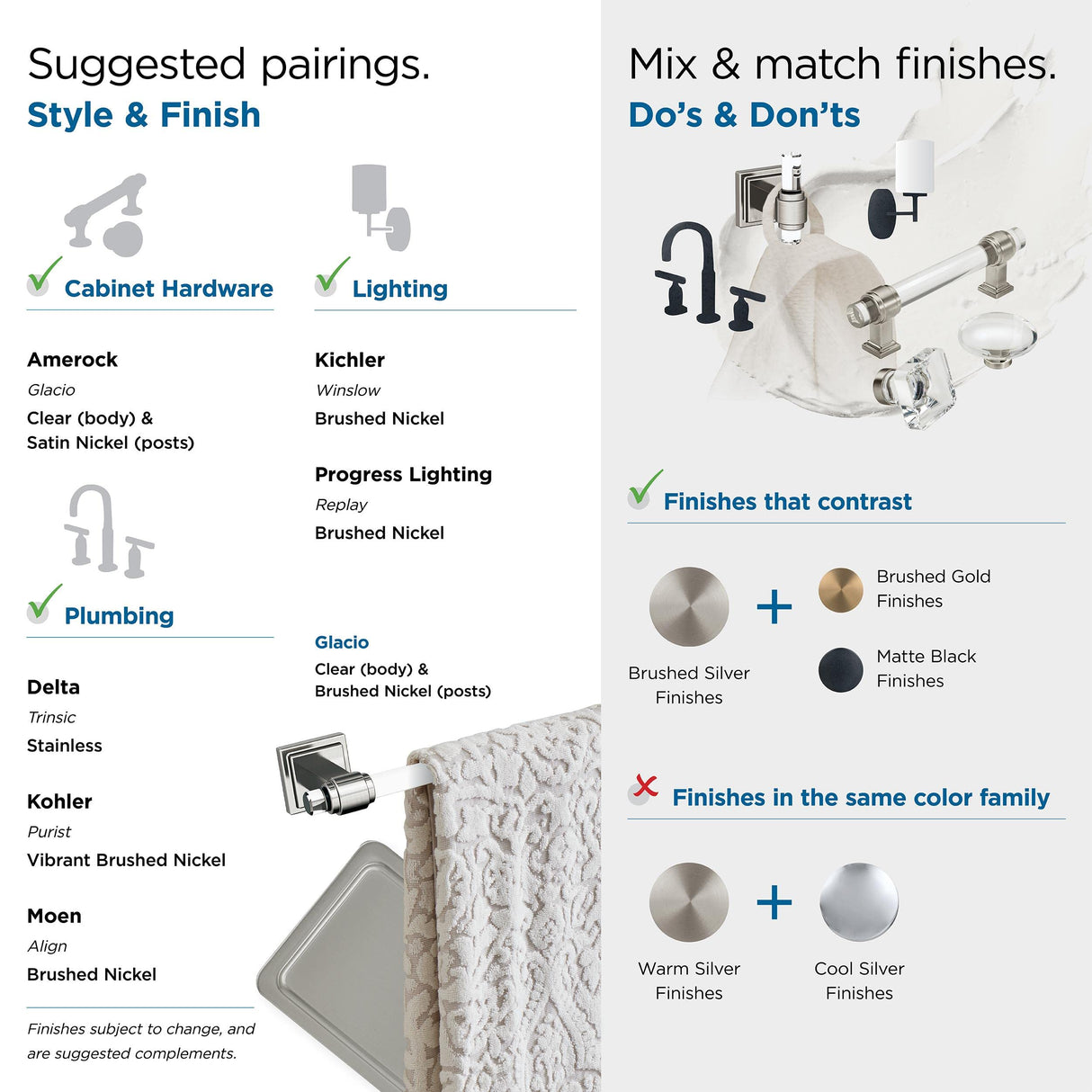 Amerock BH36062CG10 Clear/Brushed Nickel Towel Ring 5-7/16 in (138 mm) Length Towel Holder Glacio Hand Towel Holder for Bathroom Wall Small Kitchen Towel Holder Bath Accessories