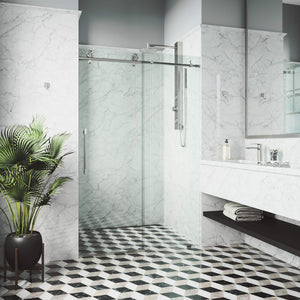 VIGO Adjustable 56-60" W x 76" H Elan Cass Aerodynamic Frameless Sliding Shower Door with Clear Tempered Glass, Reversible Door Handle and Stainless Steel Hardware in Stainless Steel-VG6044STCL6076