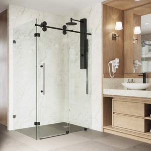 VIGO VG6051MBCL48 34.63" -34.63" W -73.75" H Frameless Sliding Rectangle Shower Enclosure with Clear 0.38" Tempered Glass and Stainless Steel Hardware in Matte Black Finish with Reversible Handle