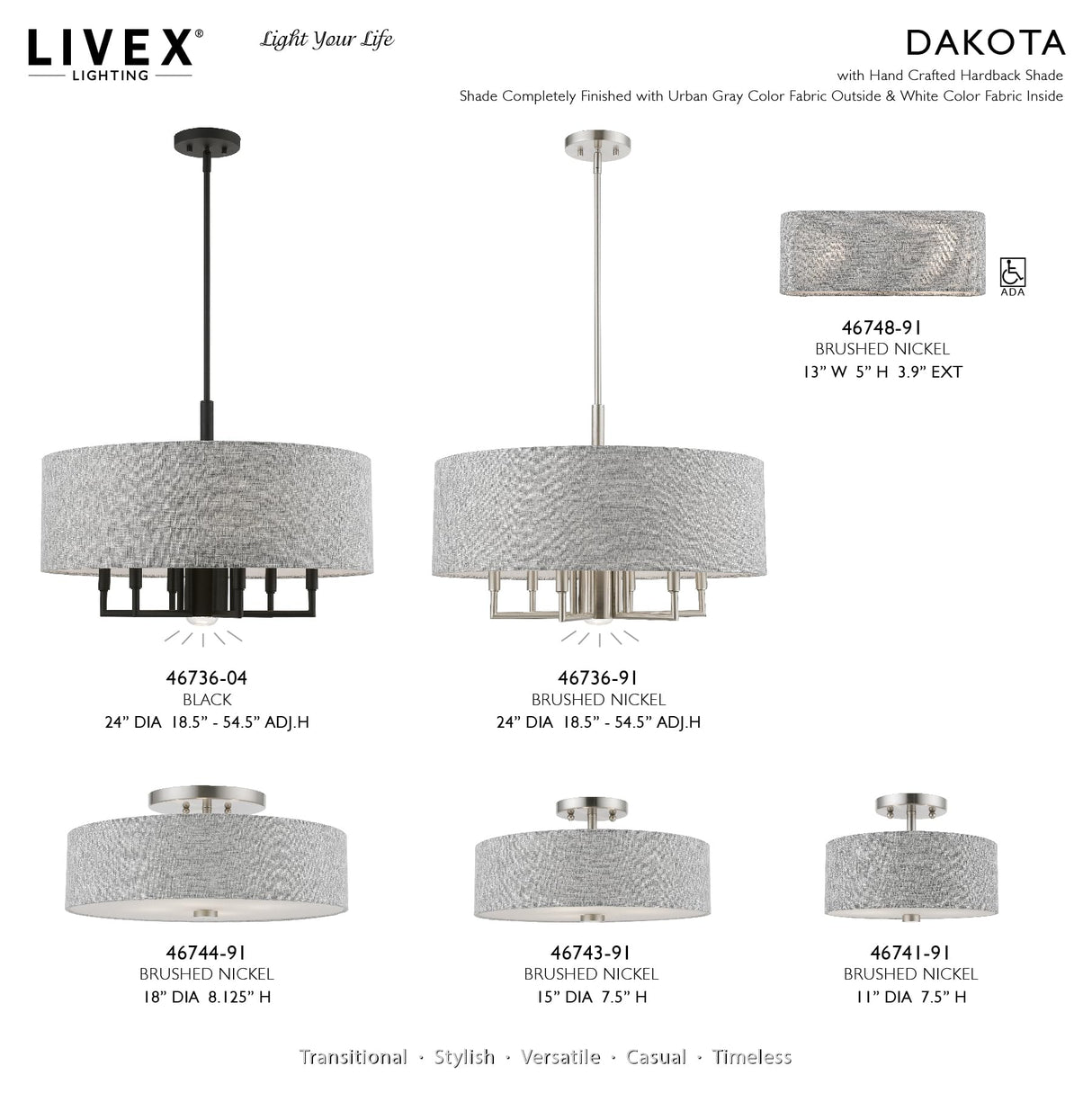 Livex Lighting 46743-91 Dakota Collection 3 Light Semi-Flush, Nickel