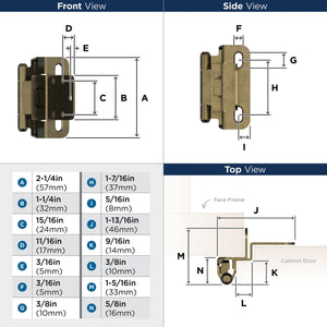 Amerock Cabinet Hinge 3/8 inch (10 mm) Inset Hinge Burnished Brass 2 Pack Self-Closing Hinge Partial Wrap Hinge Cabinet Door Hinge
