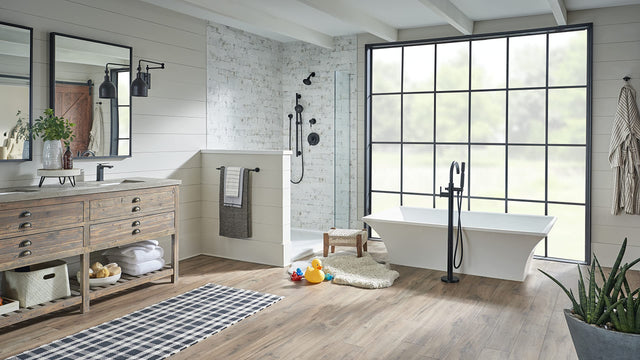 Gerber D300558BST Satin Black Contemporary Floor Mount Tub Filler Trim Kit With HANDS...