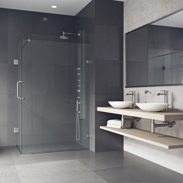 VIGO VG6012CHCL36 34.0" -46.0" W -73.38" H Frameless Hinged Rectangle Shower Enclosure with Clear 0.38" Tempered Glass and Stainless Steel Hardware in Chrome Finish with Reversible Handle
