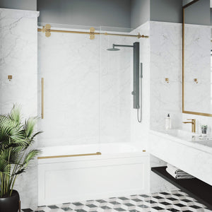 VIGO Adjustable 56-60 in. W x 66 in. H Elan Frameless Sliding Rectangle Tub Door with Clear Tempered Glass and Stainless Steel Hardware in Matte Gold Finish with Reversible Handle - VG6041MGCL6066