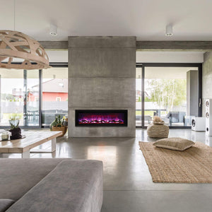 Amantii SYM-50 Symmetry Smart Electric  50" Indoor / Outdoor WiFi Enabled Built In Fireplace, Featuring a MultiFunction Remote Control , Multi Speed Flame Motor and a 10 piece Birch Log Set