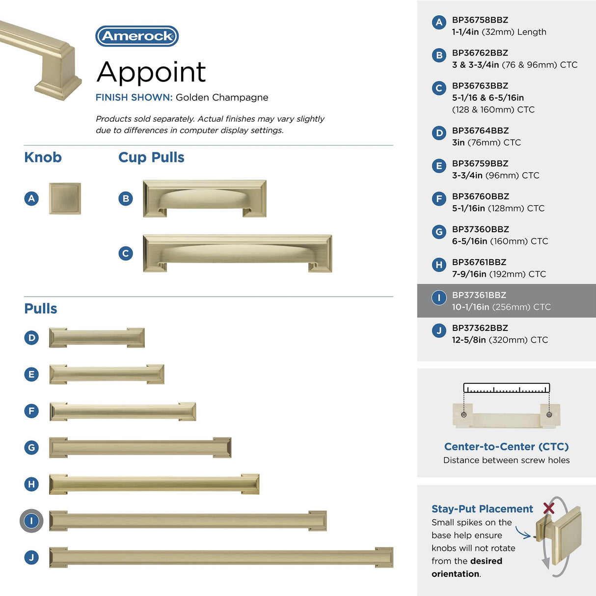 Amerock BP37361BBZ Golden Champagne Cabinet Pull 10-1/16 in (256 mm) Center-to-Center Cabinet Handle Appoint Drawer Pull Kitchen Cabinet Handle Furniture Hardware