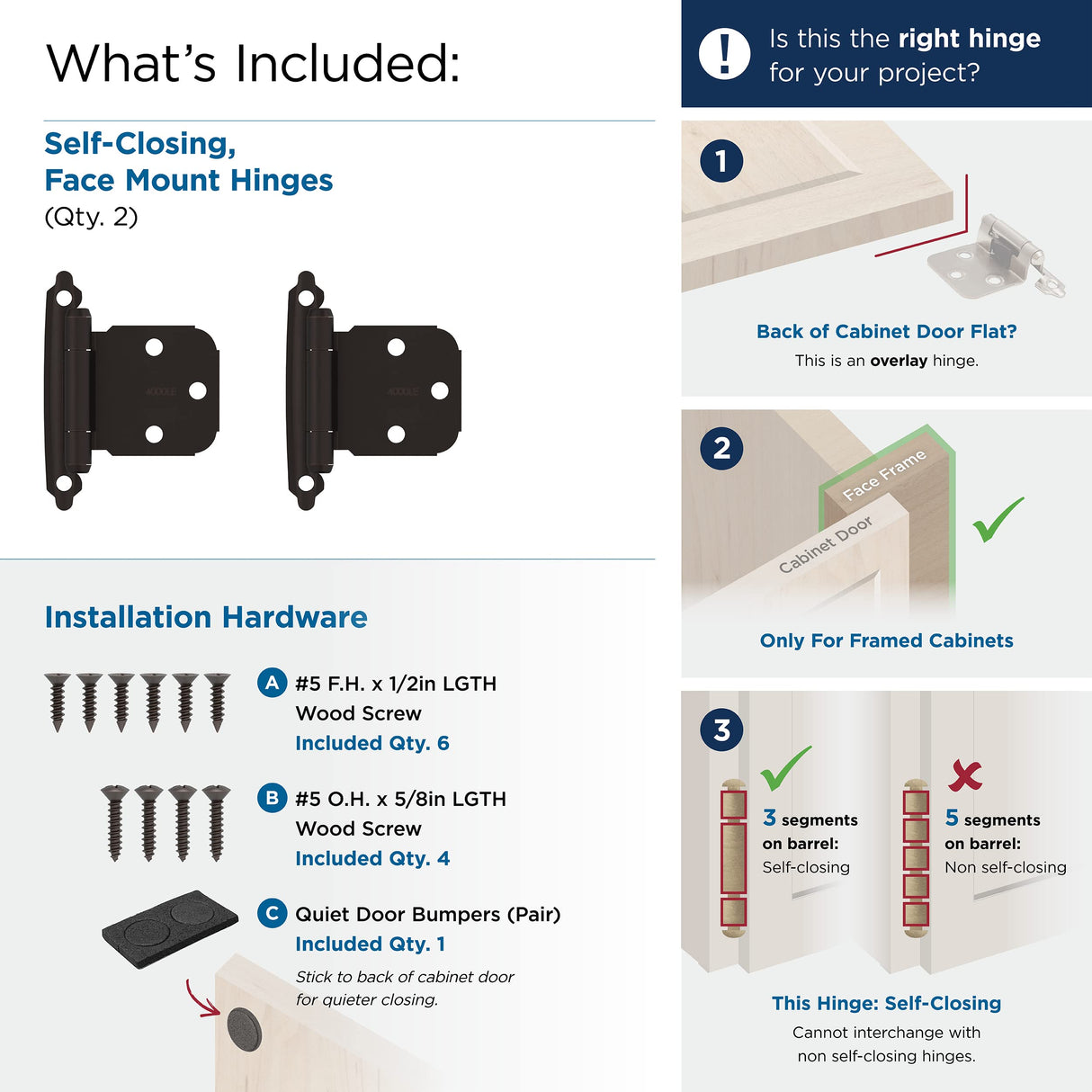 Amerock BPR7629ORB Face Frame Cabinet Hinge Variable Overlay Self Closing Face Mount Oil Rubbed Bronze Kitchen Cabinet Door Hinge 1 Pair/2 Pack Functional Hardware