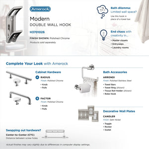Amerock H3701026 Avid Double Prong Decorative Wall Hook Polished Chrome Hook for Coats, Hats, Backpacks, Bags Hooks for Bathroom, Bedroom, Closet, Entryway, Laundry Room, Office