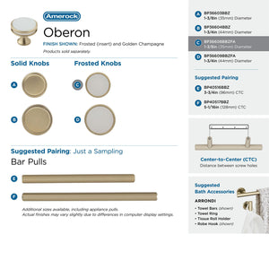Amerock Cabinet Knob Golden Champagne/Frosted  1-3/8 inch (35 mm) Diameter Oberon 1 Pack Drawer Knob Cabinet Hardware