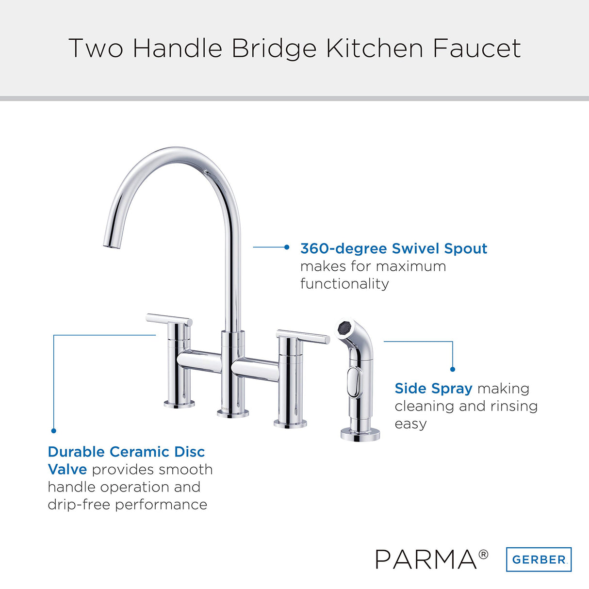 Gerber D424458 Chrome Parma Two Handle Bridge Faucet