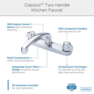 Gerber G0042416 Chrome Classics Two Handle Kitchen Faucet Deck Plate MOUNTED...