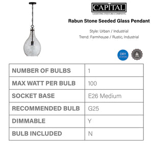Capital Lighting 333813MB-472 Rabun 1 Light Pendant Matte Black (Showroom Display for Sale)